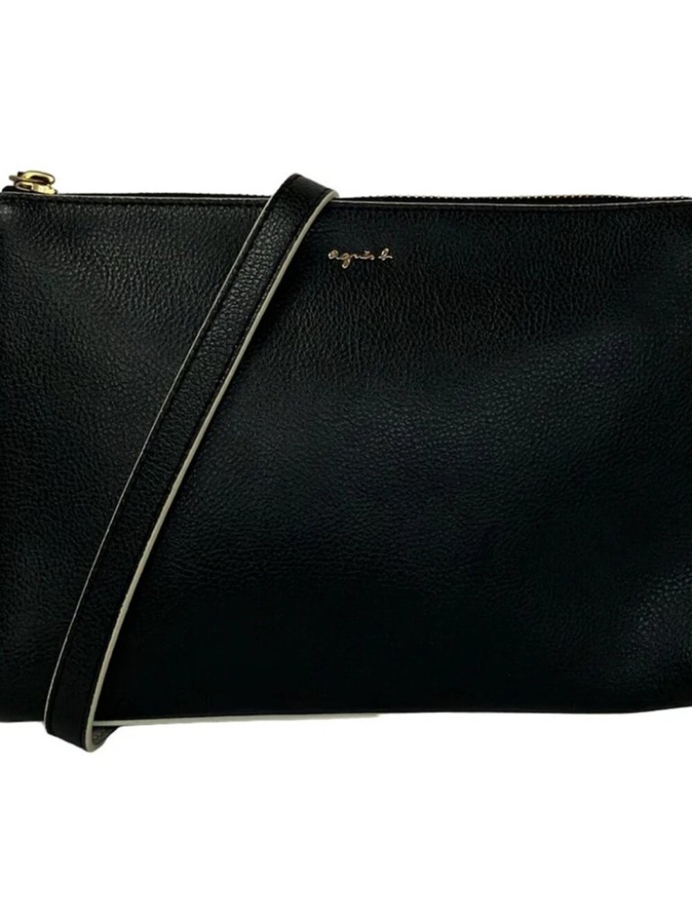 agnes b IS11G-04 Black White Leather Shoulder Bag